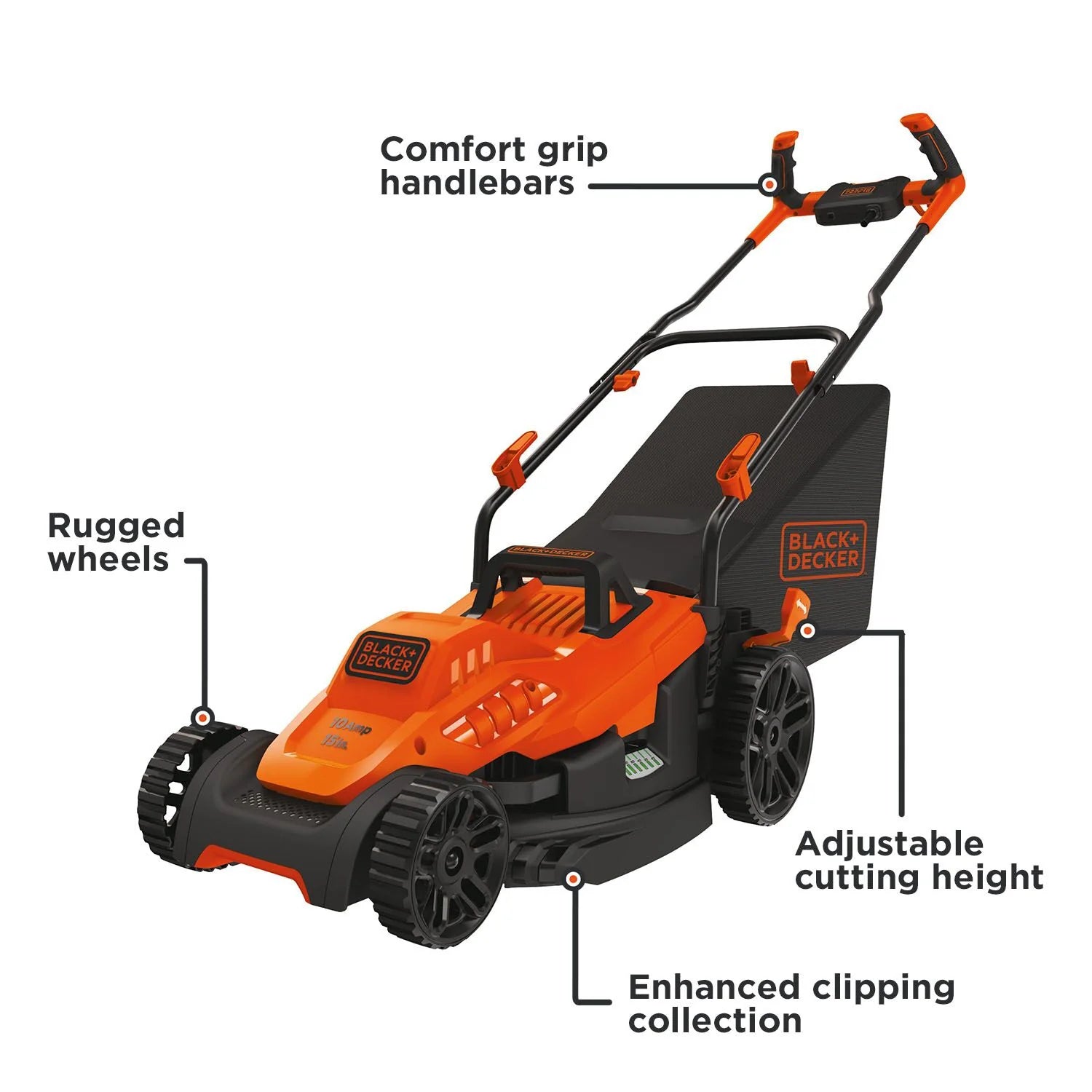 Corded Electric Lawn Mower With Bike Handle, 10-Amp, 15-Inch